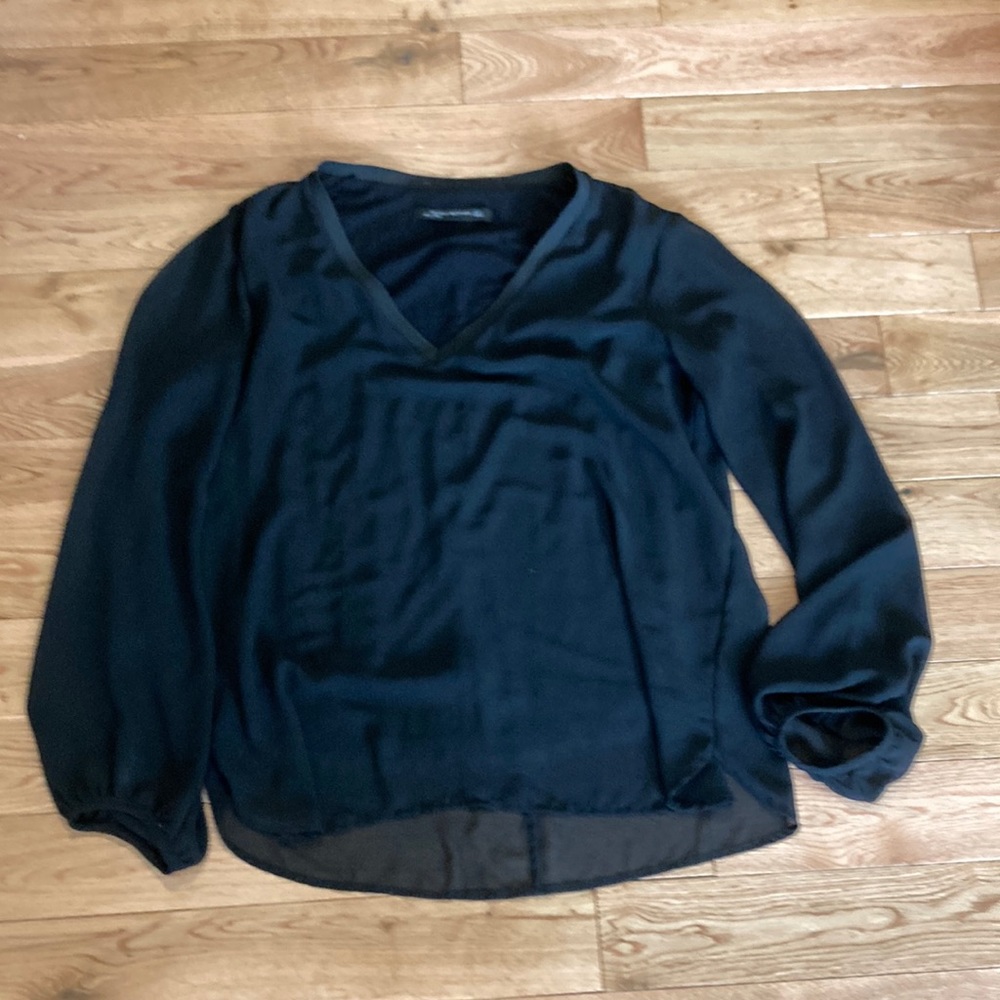 Zara woman black sheer long sleeve shirt with a black net underneath of it
